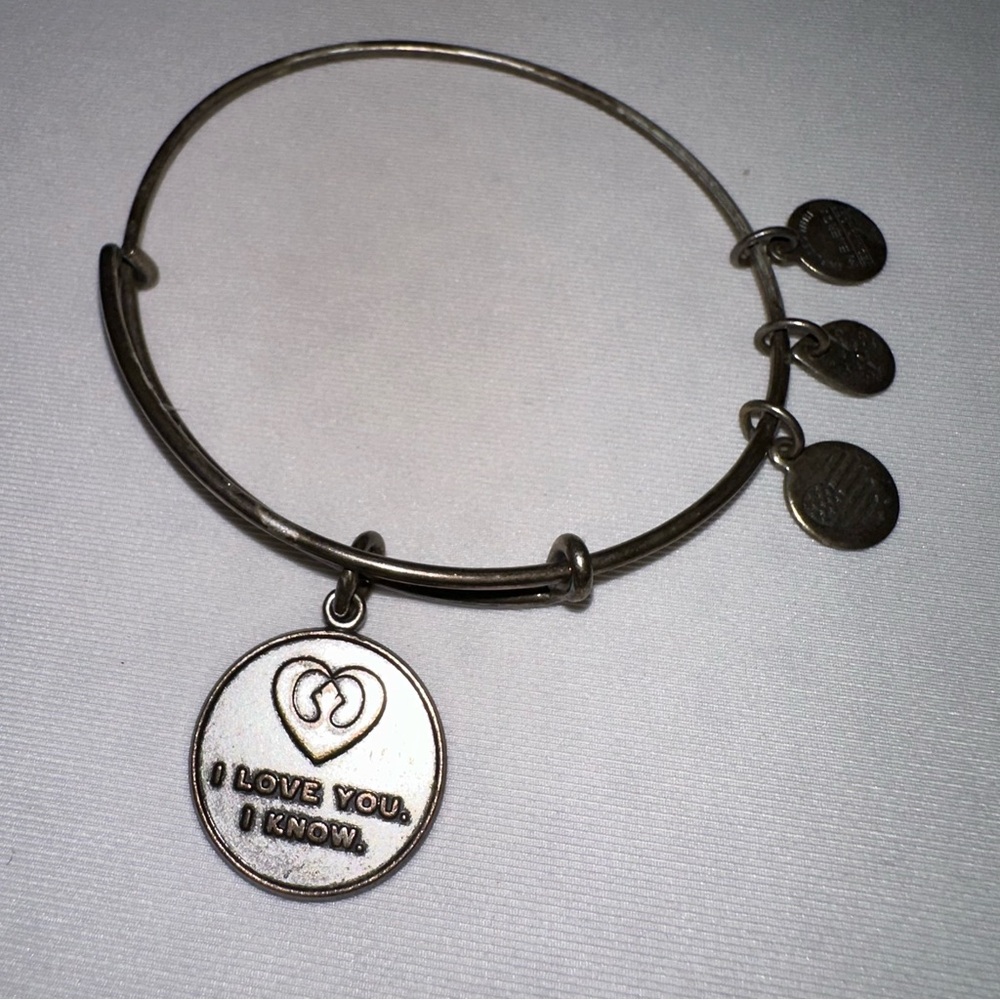 Alex and Ani Star Wars Charm Bangle “I love you. I Know” antique Silver